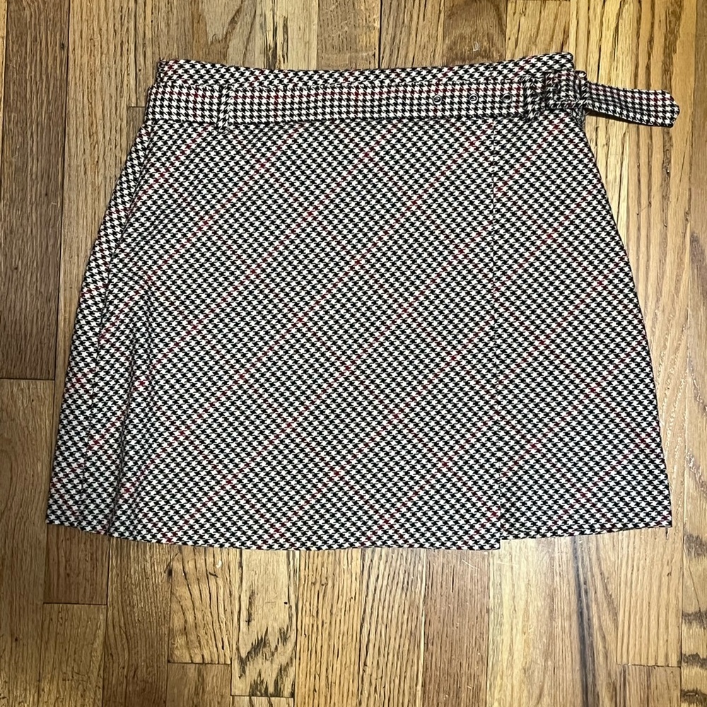 Houndstooth Preppy Mini Skirt with Belt